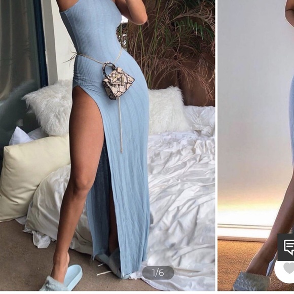 Blue leg slit sun dress - Picture 1 of 3